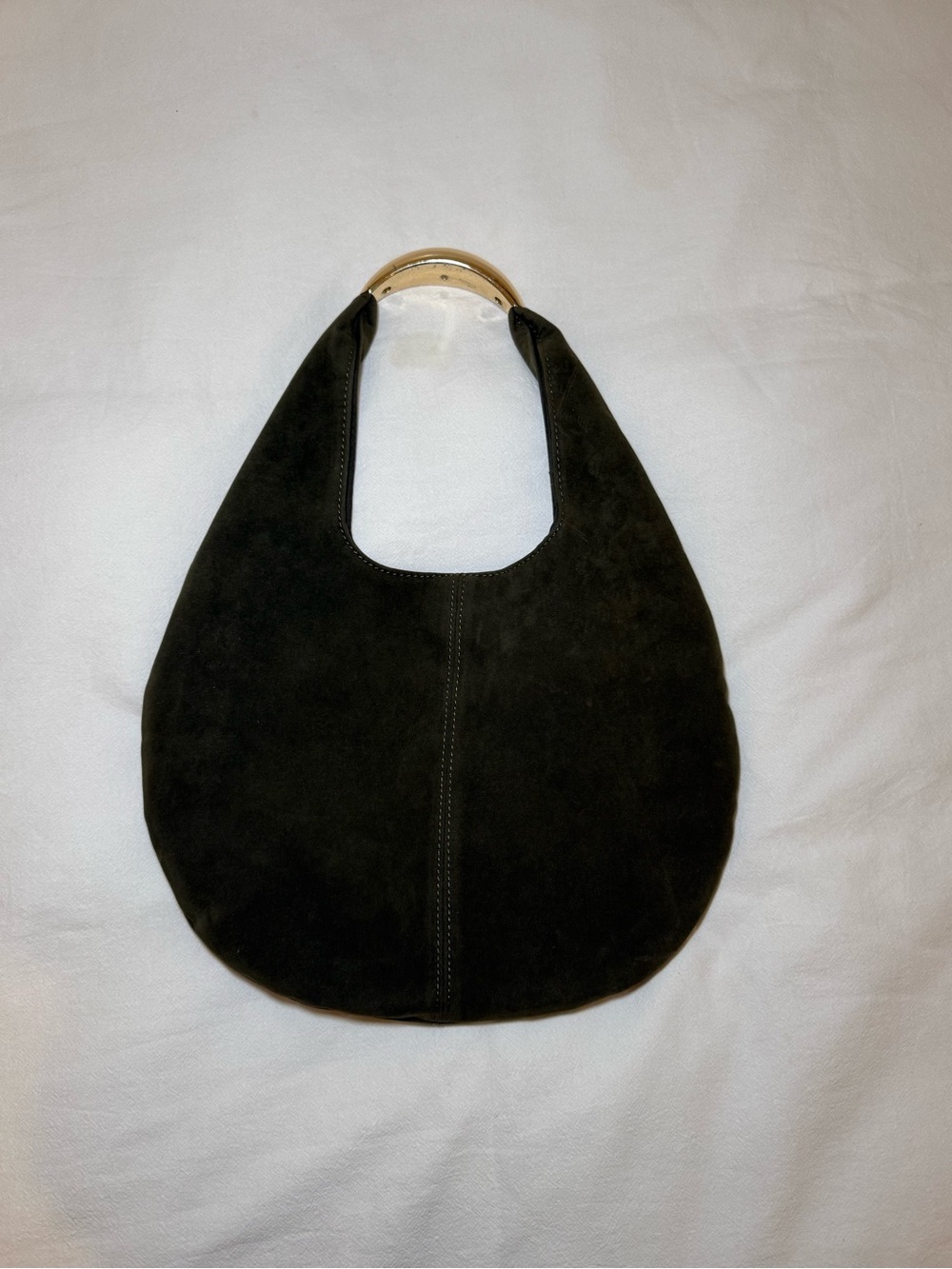 Black Suede Hobo Bag with Gold Handle